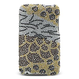 Premium Luxurious Designer Hard Crystal Diamond Snap-on Case for Apple iPod Touch 2, 8GB, 32GB, 64GB - Safari Gold Zebra, Leopard, Tiger Mixed Diamond Print