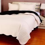 Ivory/Black Reversible Bedspread/Quilt Set Queen