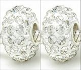 J21 2 Sterling Silver Core White Swarovski Crystal Beads Compatible with Pandora Trollbeads Chamilia Silverado and Biagi Charms Bracelets.