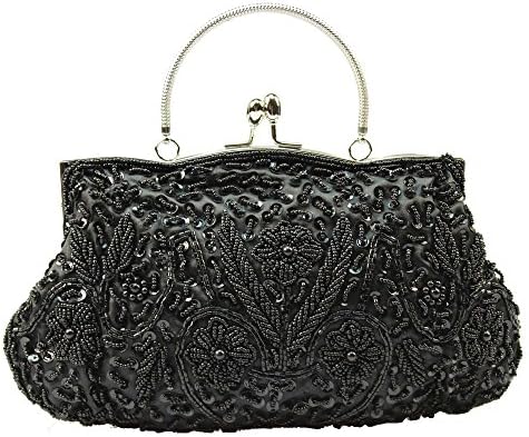Blueblue Sky Women's Antique Beaded Evening Handbag,clutch#03393 (Black)