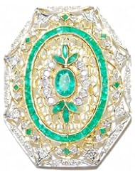 Natural Gemstone Diamond Emerald Brooch/Pin 18K Yellow Gold [I_030]