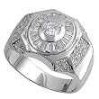 Sterling Silver Men's Ring - Clear CZ - 5mm Band Width - 17mm Face Height - Sizes: 9-13