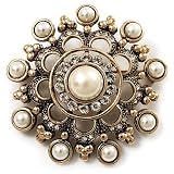Antique Gold Filigree Pearl Corsage Brooch