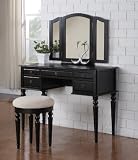 Vanity and Stool Set with Foldout Mirror in Black Finish