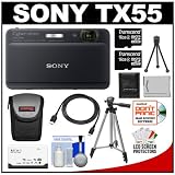 Sony Cyber-shot DSC-TX55 3D Digital Camera (Black) with (2) 16GB Cards + Battery + HDMI Cable + Case + Tripod + Accessory Kit