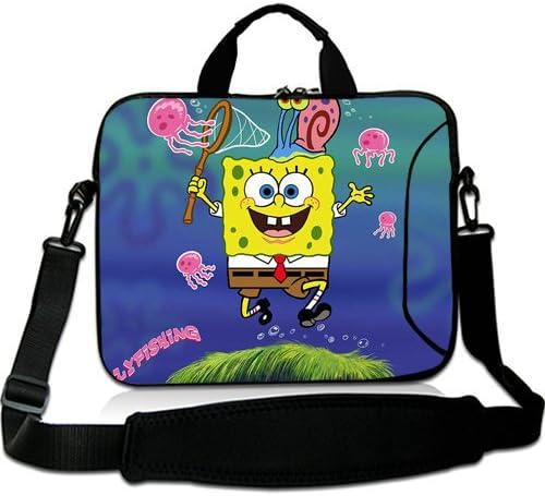 HUADO New Style spongebobs Laptop Shoulder Bag Portable Laptop Carrying Bag Twin Sides Patterns Waterproof Canvas Fabric Case for 13 13.3 Inch Laptop