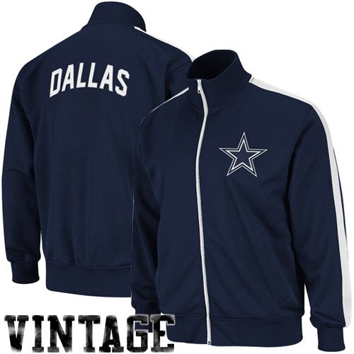 Mitchell & Ness Dallas Cowboys Navy Blue Goal Post Full Zip Track Jacket (XXXXX-Large)