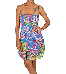 Junior Strapless Floral Print Polyester/Spandex Ruched   Dress With Ruffles
