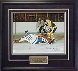 Bobby Orr Boston Bruins - Flipping the Puck for a Score - Framed 16x20 Autographed Photograph