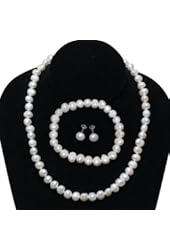 Cultured Freshwater White Pearl Sterling Silver Necklace Earrings Bracelet Set