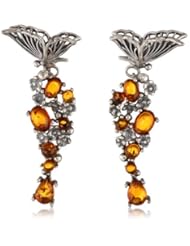 Sterling Silver Honey Amber Butterfly Earrings