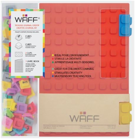 WAFF, Soft Silicone Cube Tiles And Notebook / Journal Combo, Large, 8.25" x 5.5" - Red