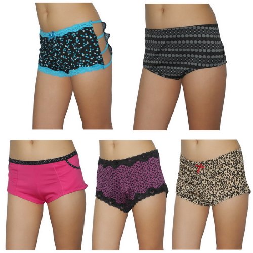 5 PACK: Ladies Delta Burke Sexy Stretch Hipster Boyshorts Panties Underwear / Knickers - Multicolor