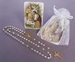 First Communion Remembrance - Gold Plated Rosary in White Gift Package with RCC Holy Gift Card for Girl