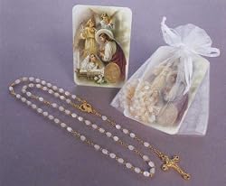 First Communion Remembrance - Gold Plated Rosary in White Gift Package with RCC Holy Gift Card for Girl