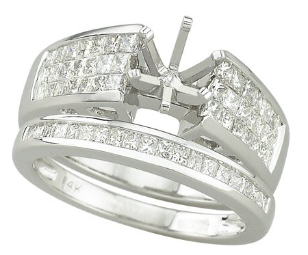 14K White Gold Diamond Wedding Set Semimount