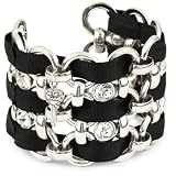 Betsey Johnson Chain Link Black Grosgrain Ribbon Cuff Bracelet