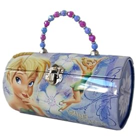 Disney Fairies Carry-all Jewelry Purse - cylinder shape keepsake tin box with beaded handle