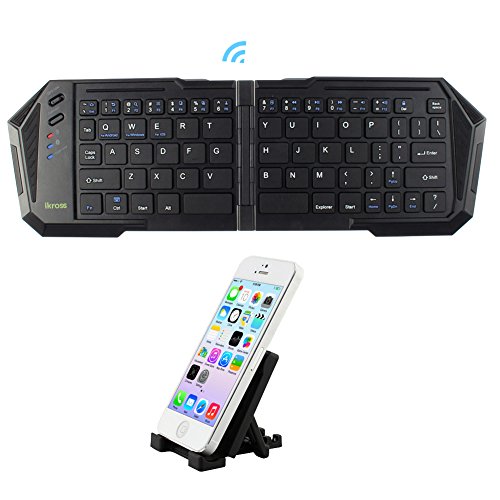 iKross Bluetooth 3.0 Wireless Folding Keyboard + Folding Stand Holder for HTC One M9/ (M8) / (M7), Desire 520/ 526/ 626s/ 612/ EYE/ 510/ 816; Samsung LG Motorola Nokia and more