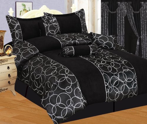 Luxury Anippe 7PC Queen Bed in a Bag Micro Suede Comforter Bedding Set in Black Luxury Anippe 7PC Queen Bed in a Bag Micro Suede Comforter Bedding Set in Black
