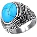 Men's Classic Vintage Turquoise Biker Stainless Steel Ring Band Silver Blue