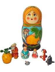 Guild Product: Made in Russia Matryoshka Dolls - Unique Wooden Nesting Dolls with Miniature Fairy Figurines - The Enormous Turnip Fairytale Set of 8 pcs - Unusual Handmade Babushka doll - 7" Tall (3503)
