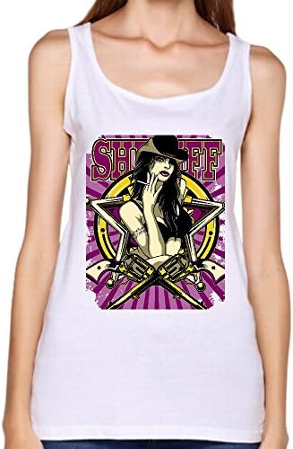 Closity Women's Smoking Woman with Gun Tank Tops Tee White M