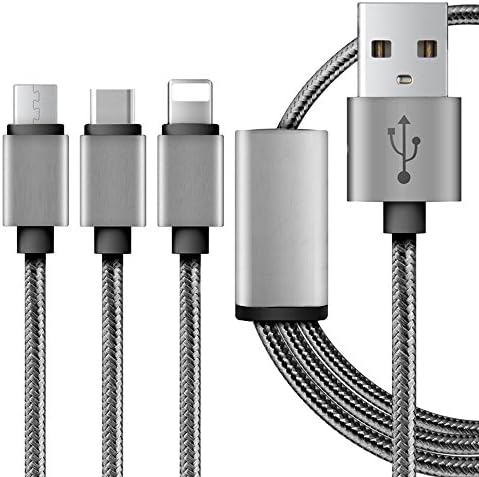 USB type C, USB Charging Cable with multiple plugs, 8 Pin Lightning , Micro USB , Type C Connector, 3.3ft (Gray)