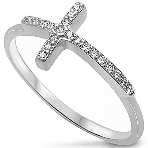 Hot Trend Sideways Cross Cubic Zirconia .925 Sterling Silver Ring Sizes 4-12