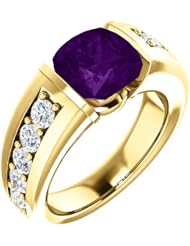 14K Yellow Gold 8.00x8.00mm Antique Cushion Cut Amethyst and Diamond Ring -- LIFETIME WARRANTY