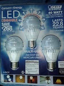 FEIT Electric LED Light Bulb A19 3 Pack 40W Replacement Uses 7.5W 500 Lumens Dimmable