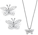 STERLING SILVER CLEAR CZ BUTTERFLY EARRING AND PENDANT SET
