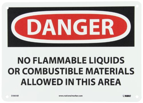 NMC OSHA Warnschild 'Gefahr – Keine Brennbaren Materialien Erlaubt' – 35,6 X 25,4 Cm Aluminiumschild, Schwarz/rot Auf Weiß