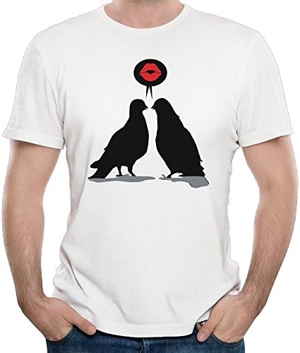 Duxa Men's Kiss Saying Doves - Two Valentine Birds Logo White T Shirts