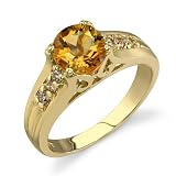 Enchanted Delight 2.12 cts Round Cut Citrine Diamond Ring 14Kt Yellow Gold