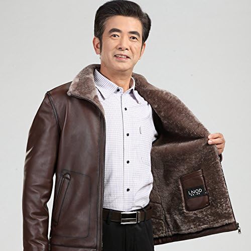 Xinyian Men's Real Sheepskin Zipper Long Sleeve Coat Wool Liner Jacket Brown L