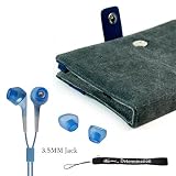 AMAZON KINDLE 2 Gray/Blue Soft Canvas Carrying SLEEVE CASE Cover Pouch + Indlues a 4-Inch Determination Hand Strap + Hi-Fi Noise-Reducing Ear Buds Earphone set