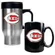 Cincinnati Reds MLB Stainless Steel Travel Mug & Black Ceramic Mug Set - Primary Logo by Great American Products
