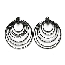 Black Multi Round Metal Drop 2" Earrings Fashion Jewelry