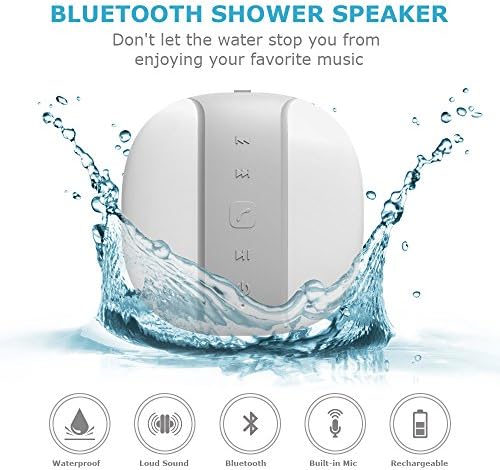 Voads® - Bluetooth Shower Radio - Waterproof Wireless Speaker - Compatible with iPhone, Samsung &amp; other Android Tablets &amp; Phones - Portable &amp; Water Resistant - Indoor &amp; Outdoor Speaker - Built-in Mic - Easy Control - White &amp; Gray - 1 Year Warranty