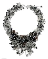 Pearl and quartz flower necklace, 'Blossoming Night'