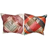 2 Chocolate Orange Sari Blue Zari Borders Toss Pillow Cushion Covers Free Shippingby Mogulinterior