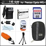 16GB Accessory Kit For Pentax Optio WG-1 Waterproof Digital Camera Includes 16GB High Speed SD Memory Card + Extended (1000Mah) Replacement D-LI92 Battery + Ac/Dc Travel Charger + Hard Case + STRAP FLOAT + USB 2.0 SD Card Reader + Screen Protectors + More