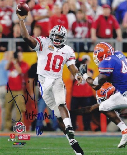 Troy Smith Autographed/Hand Signed Ohio State 8x10 Photo with Heisman 06 (Pose 1)