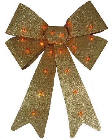 20" x 15" Lighted Glittery Gold Christmas Bow Decoration - 20 Gold Lights
