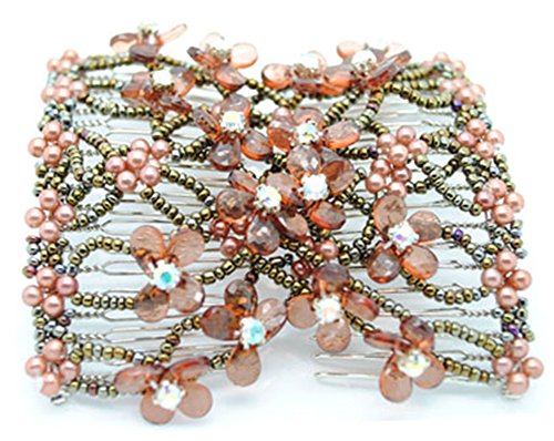 Casualfashion Women's Magic Combs Hand-beaded Hair Clips, Hair Holder/ Ez Bow-knot Hair Comb (Coffee)