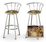 2 Leopard Animal Print Specialty / Custom Chrome Barstools with Backrest Se ....