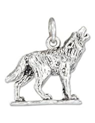 Sterling Silver Three Dimensional Howling Wolf Charm