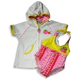 Swim' n Pretty by Baby Buns - Toddler Girls 2 Piece Swimwear Set, Swimsuit and Hooded Cover-up,Yellow, Pink