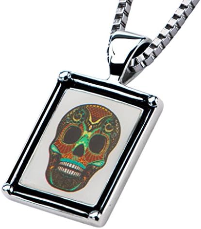Inox Jewelry Womens Stainless Steel Sugar Skull #2 Frame Chain Necklace (Metal)